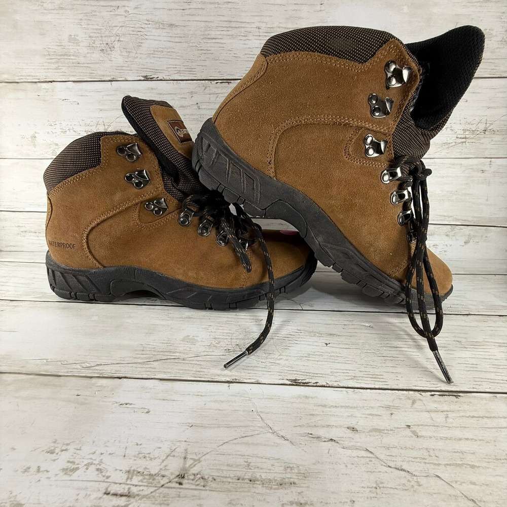 Earth Shoe Waterproof Hiking‎ Boots Mens 7.5 Brown Suede Lace Up Outdoor Trail
